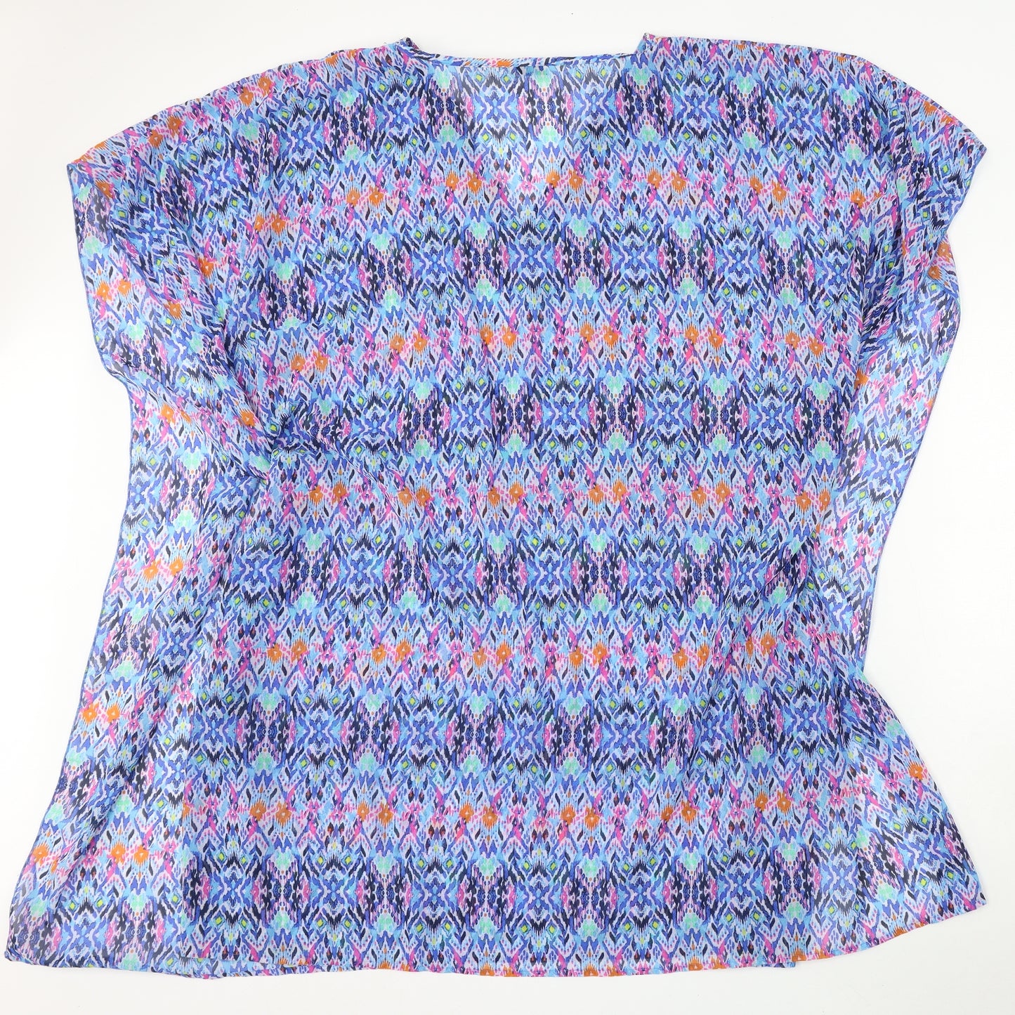 Papaya Womens Blue V-Neck Geometric Polyester Wrap Jumper Size XL