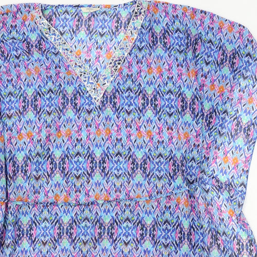 Papaya Womens Blue V-Neck Geometric Polyester Wrap Jumper Size XL
