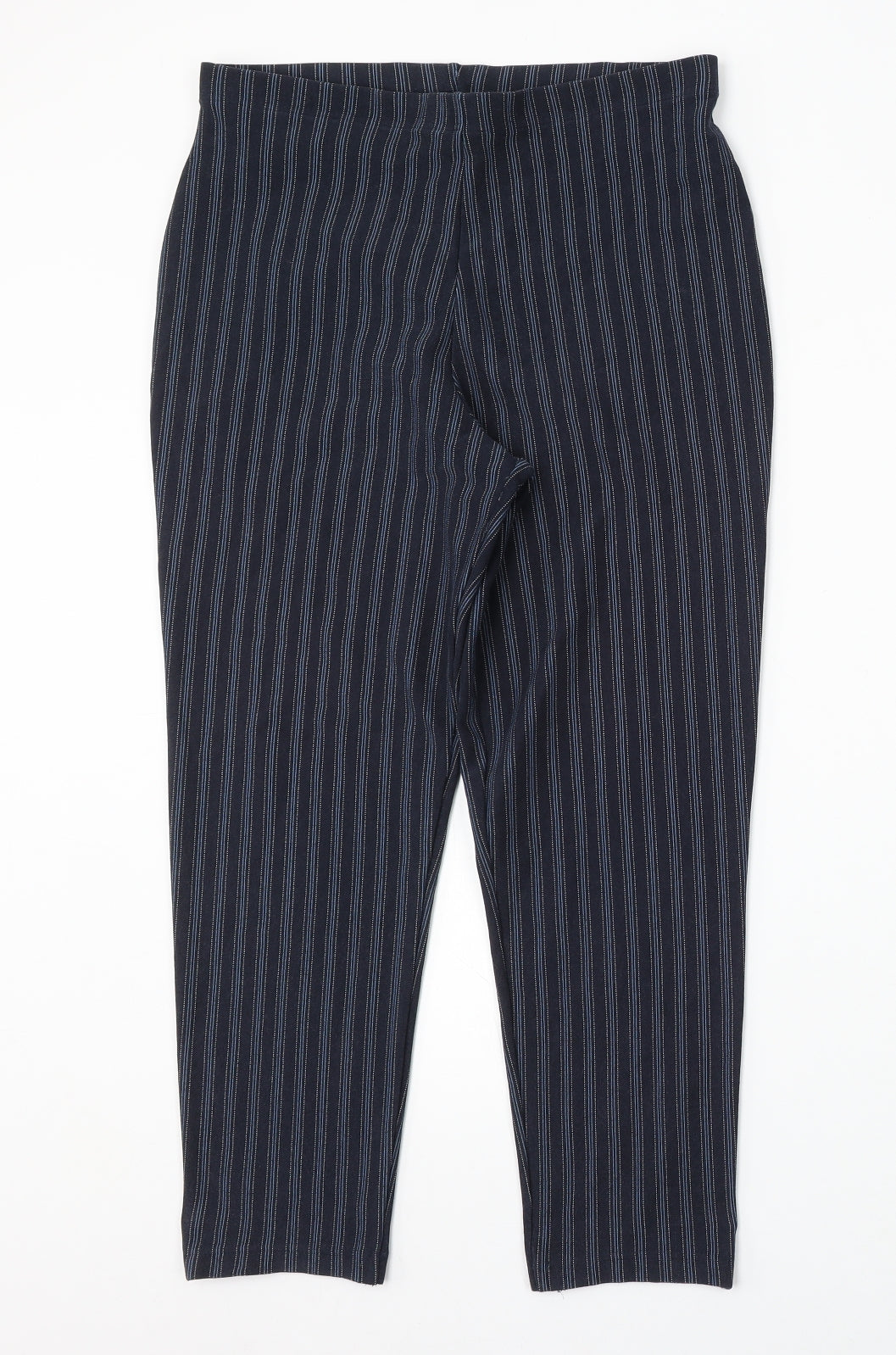 St Michael Womens Blue Striped Cotton Trousers Size 16 L25 in Regular