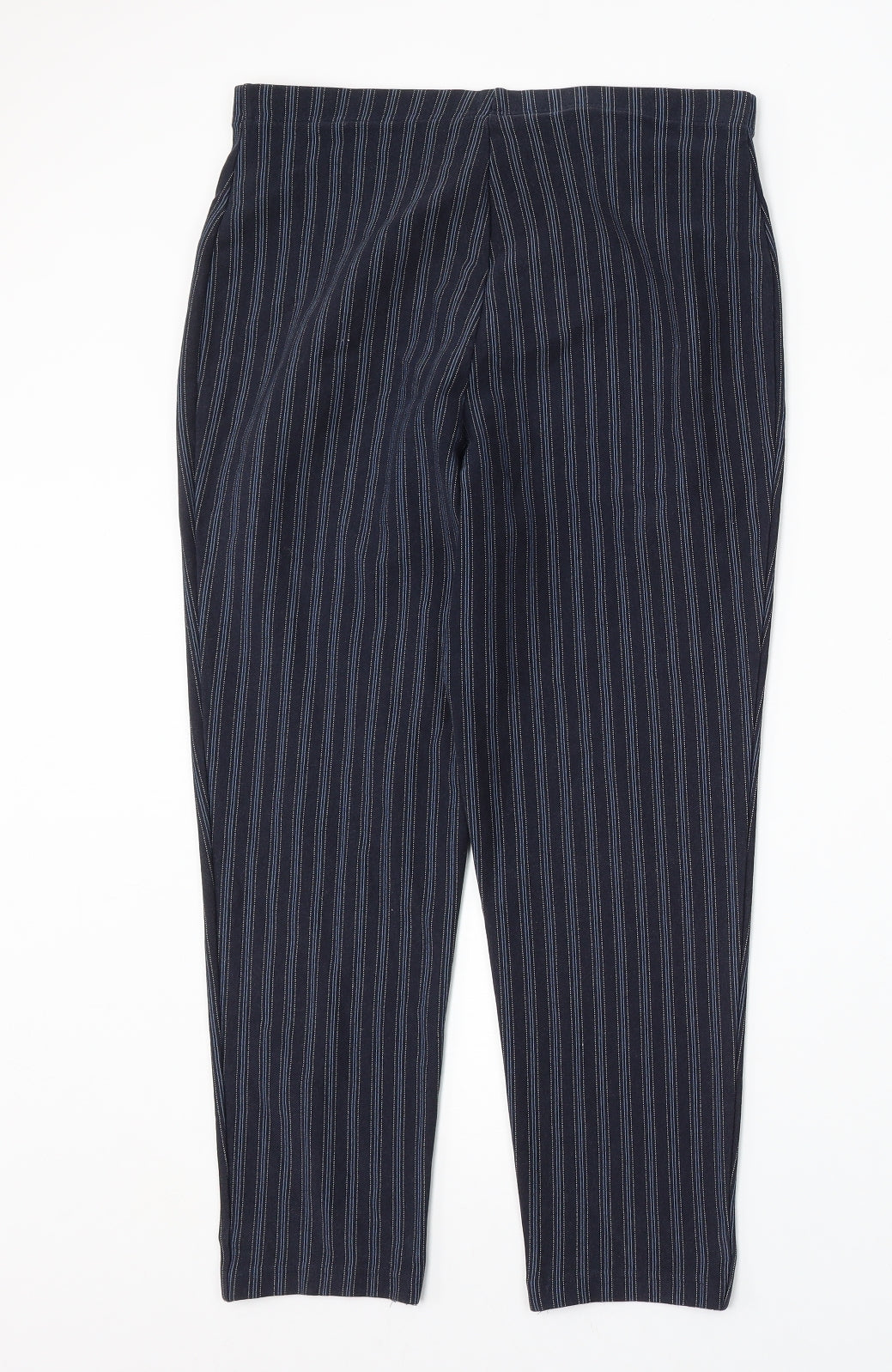 St Michael Womens Blue Striped Cotton Trousers Size 16 L25 in Regular