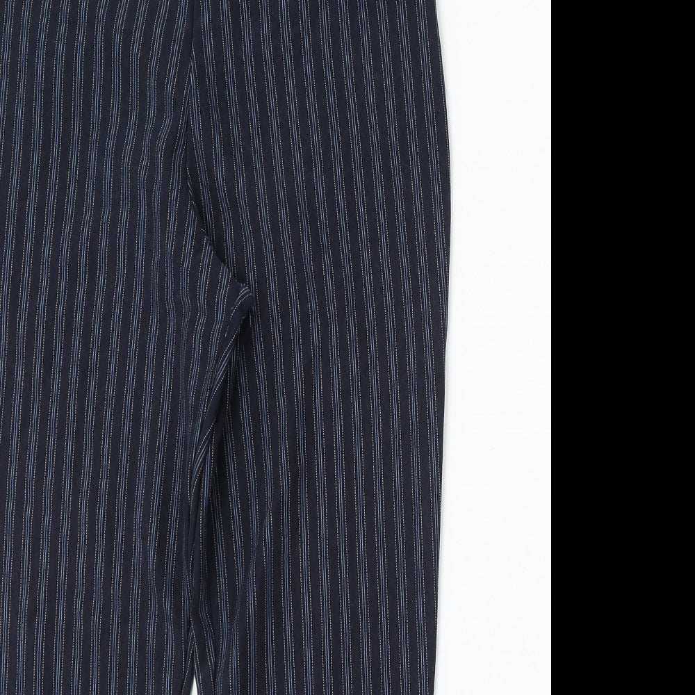 St Michael Womens Blue Striped Cotton Trousers Size 16 L25 in Regular