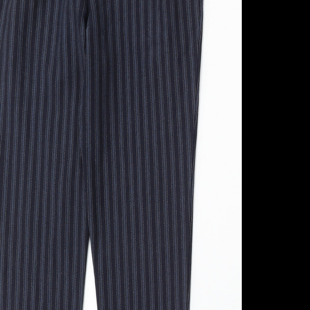 St Michael Womens Blue Striped Cotton Trousers Size 16 L25 in Regular