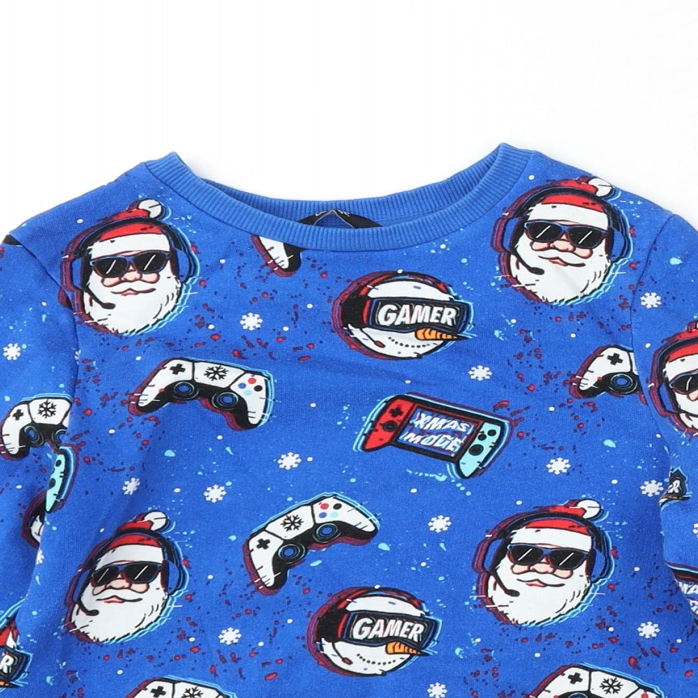 George Boys Blue Cotton Pullover Sweatshirt Size 7-8 Years - Gaming, christmas