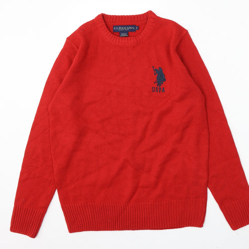 US Polo Assn. Mens Red Round Neck Polyester Pullover Jumper Size S