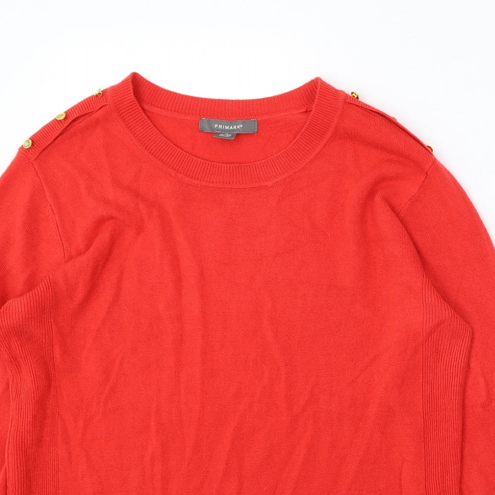 Primark Womens Red Round Neck Acrylic Pullover Jumper Size 12