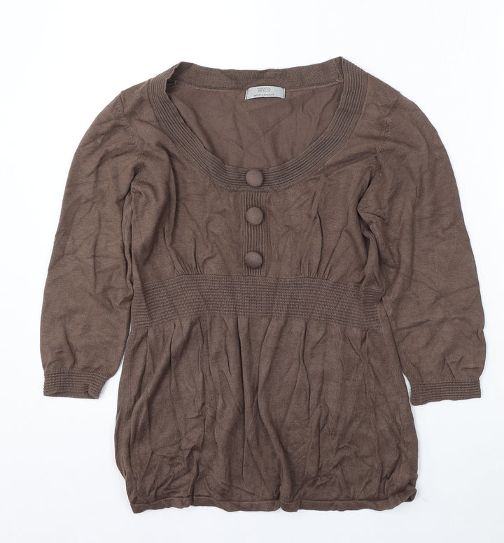 Marks & Spencer Womens Brown Round Neck Viscose Pullover Jumper Size 12