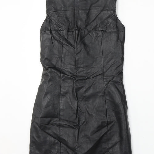 H&M Womens Black Polyurethane Pencil Dress Size 6 Round Neck