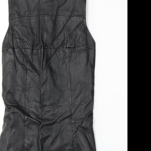 H&M Womens Black Polyurethane Pencil Dress Size 6 Round Neck