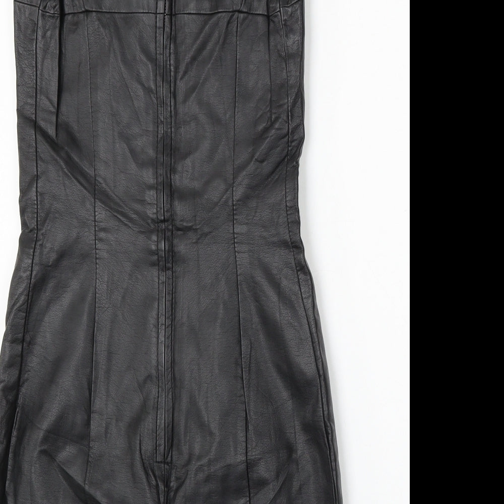 H&M Womens Black Polyurethane Pencil Dress Size 6 Round Neck