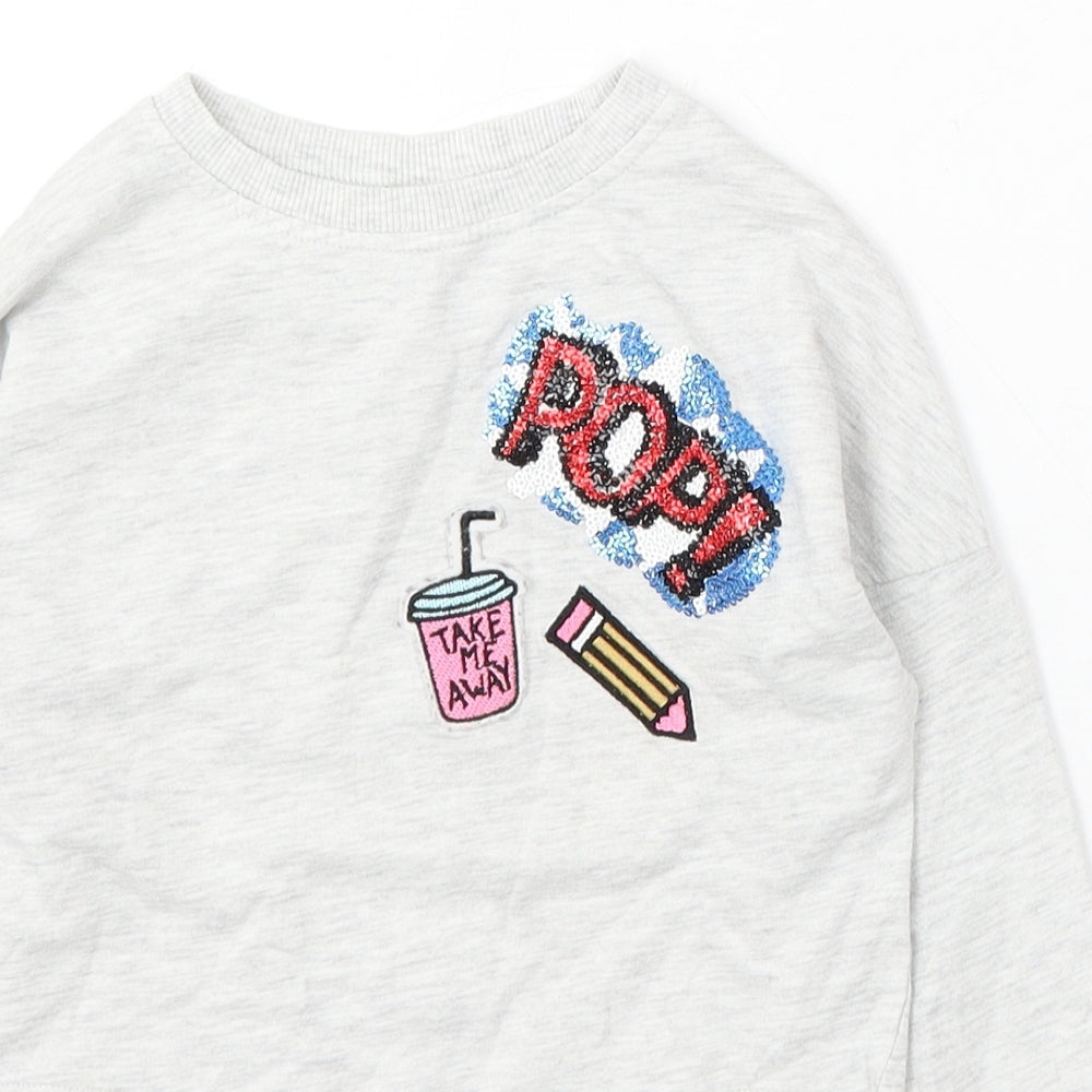 TU Girls Grey Cotton Pullover Sweatshirt Size 5 Years