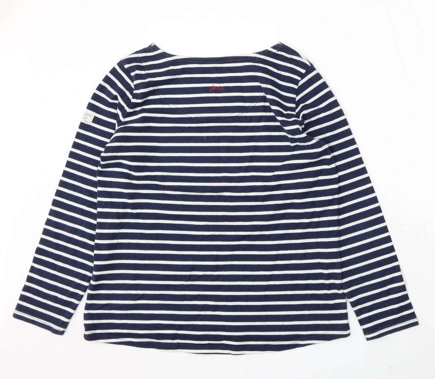 Joules Womens Blue Round Neck Striped Cotton Pullover Jumper Size 14