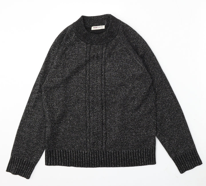Bonmarché Womens Black Round Neck Acrylic Pullover Jumper Size S
