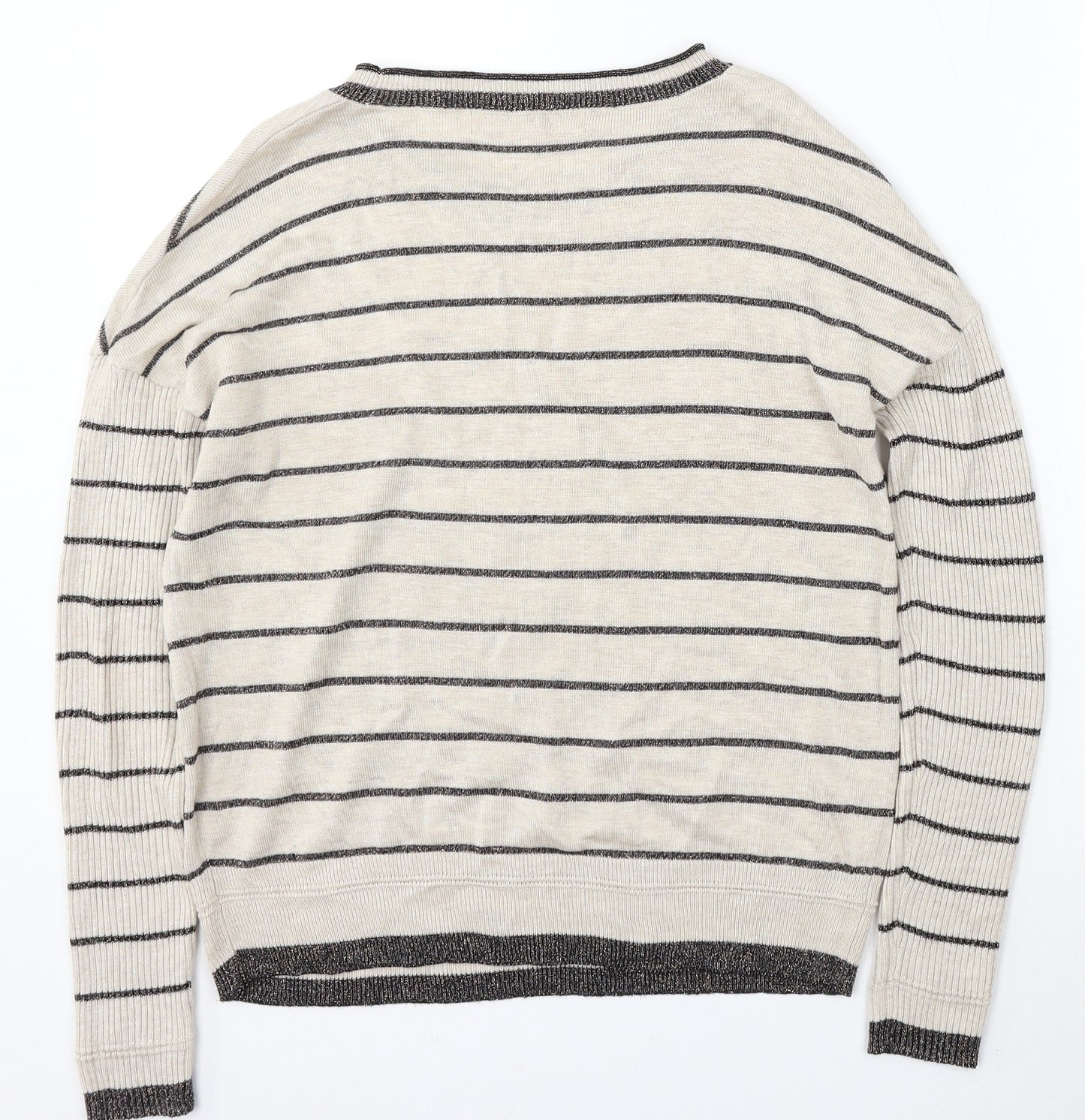 NEXT Womens Beige Round Neck Striped Viscose Pullover Jumper Size 6