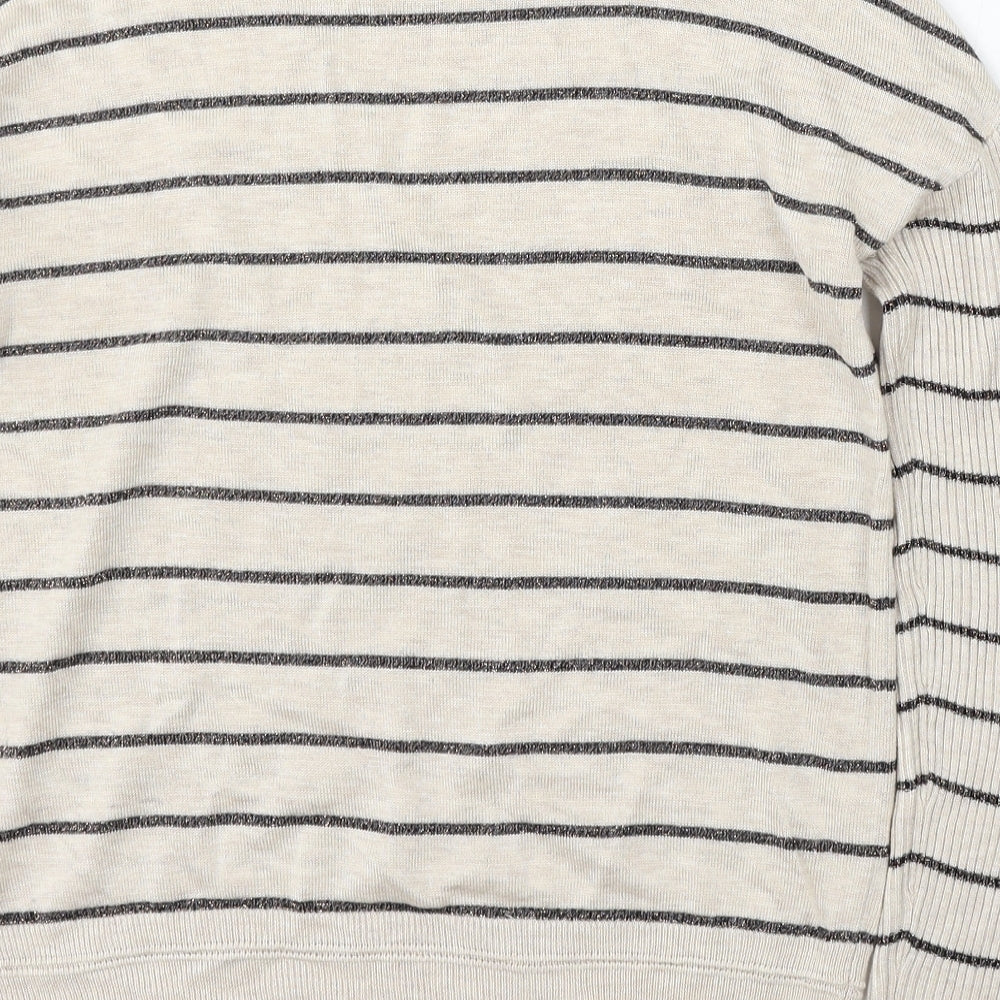 NEXT Womens Beige Round Neck Striped Viscose Pullover Jumper Size 6