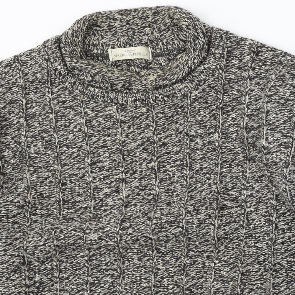 St Michael Mens Multicoloured Mock Neck Wool Pullover Jumper Size L