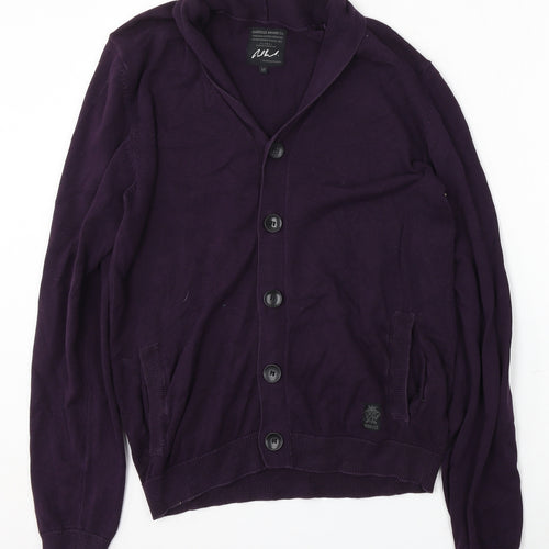 Ambrose Womens Purple V-Neck Cotton Cardigan Jumper Size M