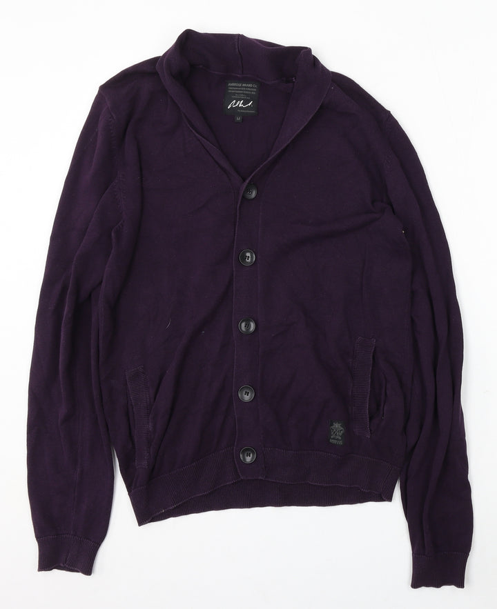 Ambrose Womens Purple V-Neck Cotton Cardigan Jumper Size M