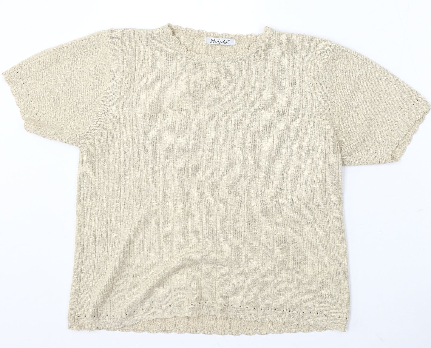 Berkertex Womens Beige Round Neck Acrylic Pullover Jumper Size 10