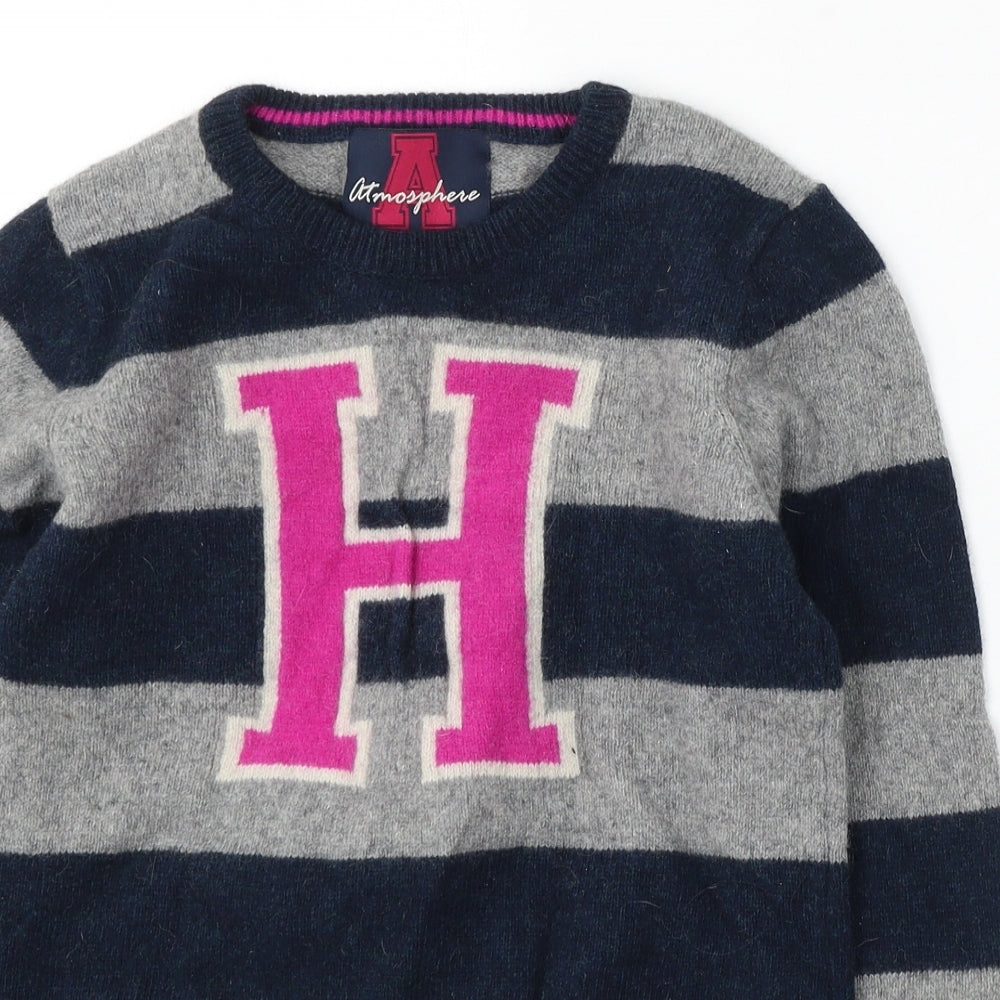 Atmosphere Womens Multicoloured Round Neck Striped Wool Pullover Jumper Size 14