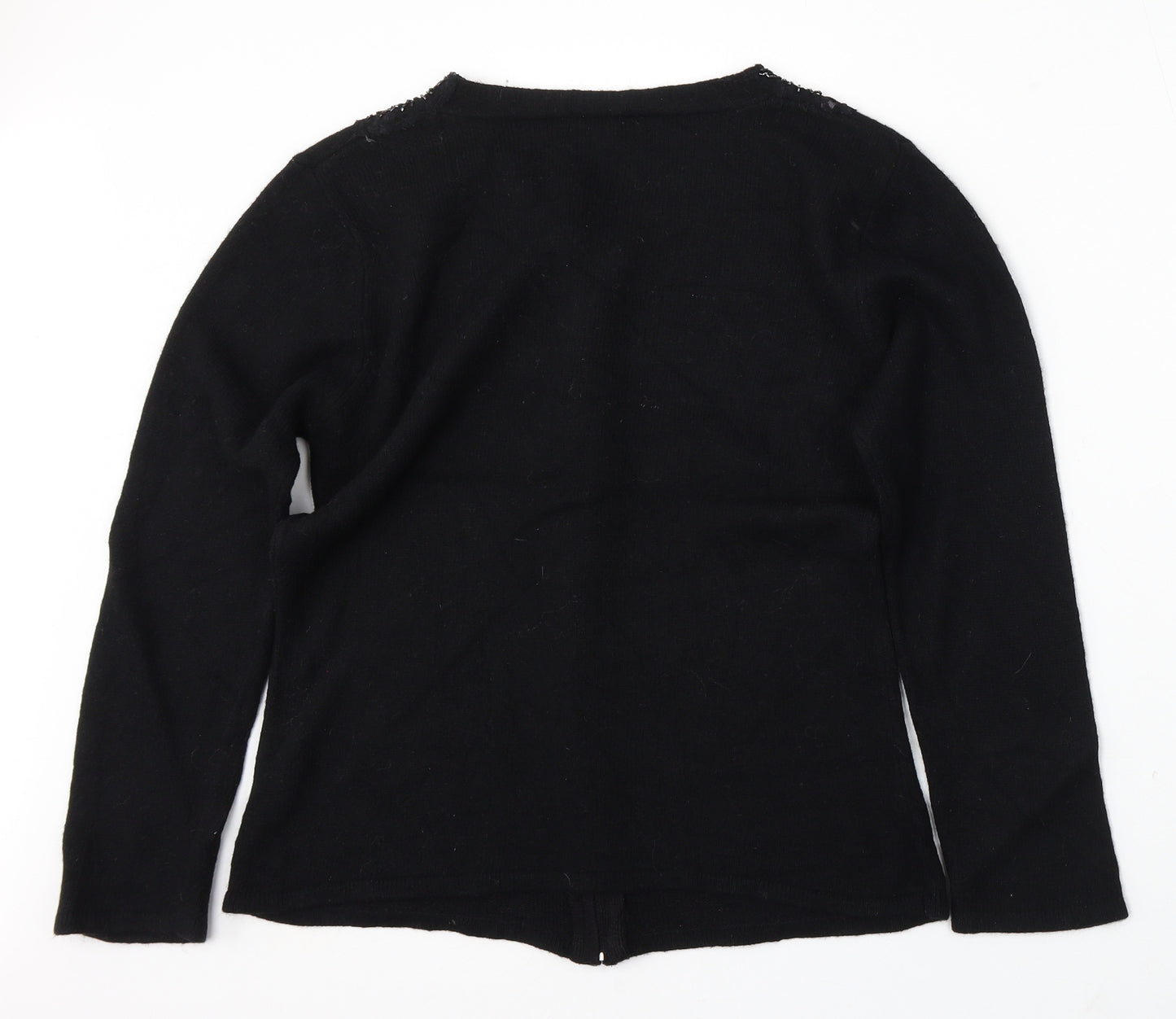 Image Womens Black Round Neck Acrylic Cardigan Jumper Size L