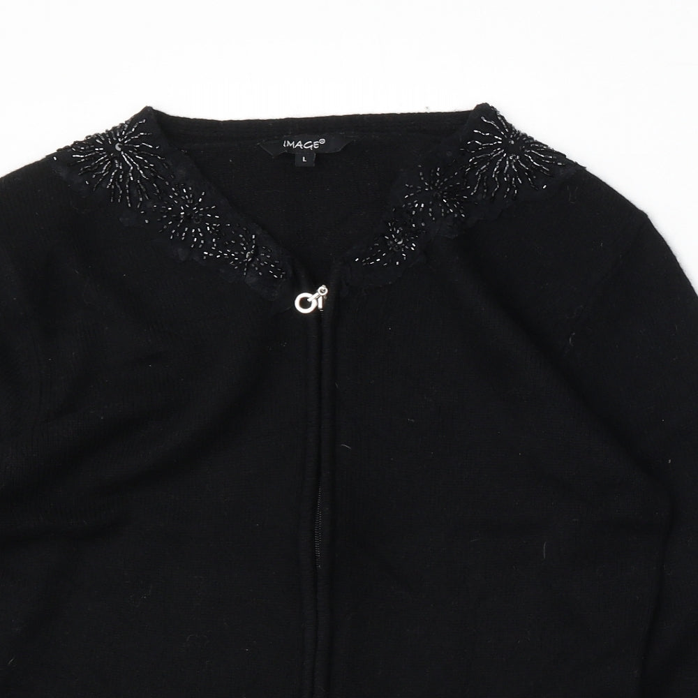 Image Womens Black Round Neck Acrylic Cardigan Jumper Size L