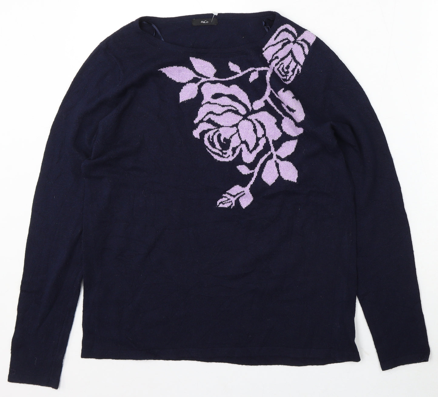 M&Co Womens Blue Round Neck Polyester Pullover Jumper Size 12