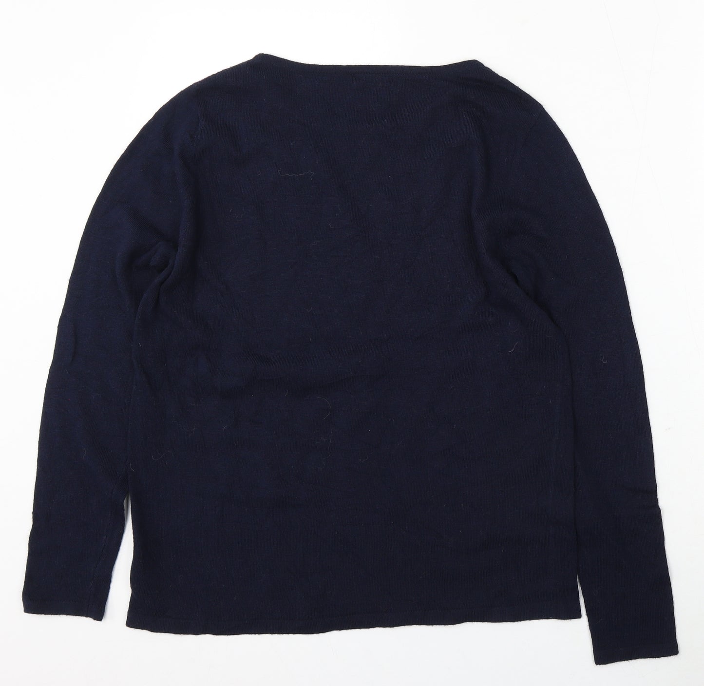 M&Co Womens Blue Round Neck Polyester Pullover Jumper Size 12