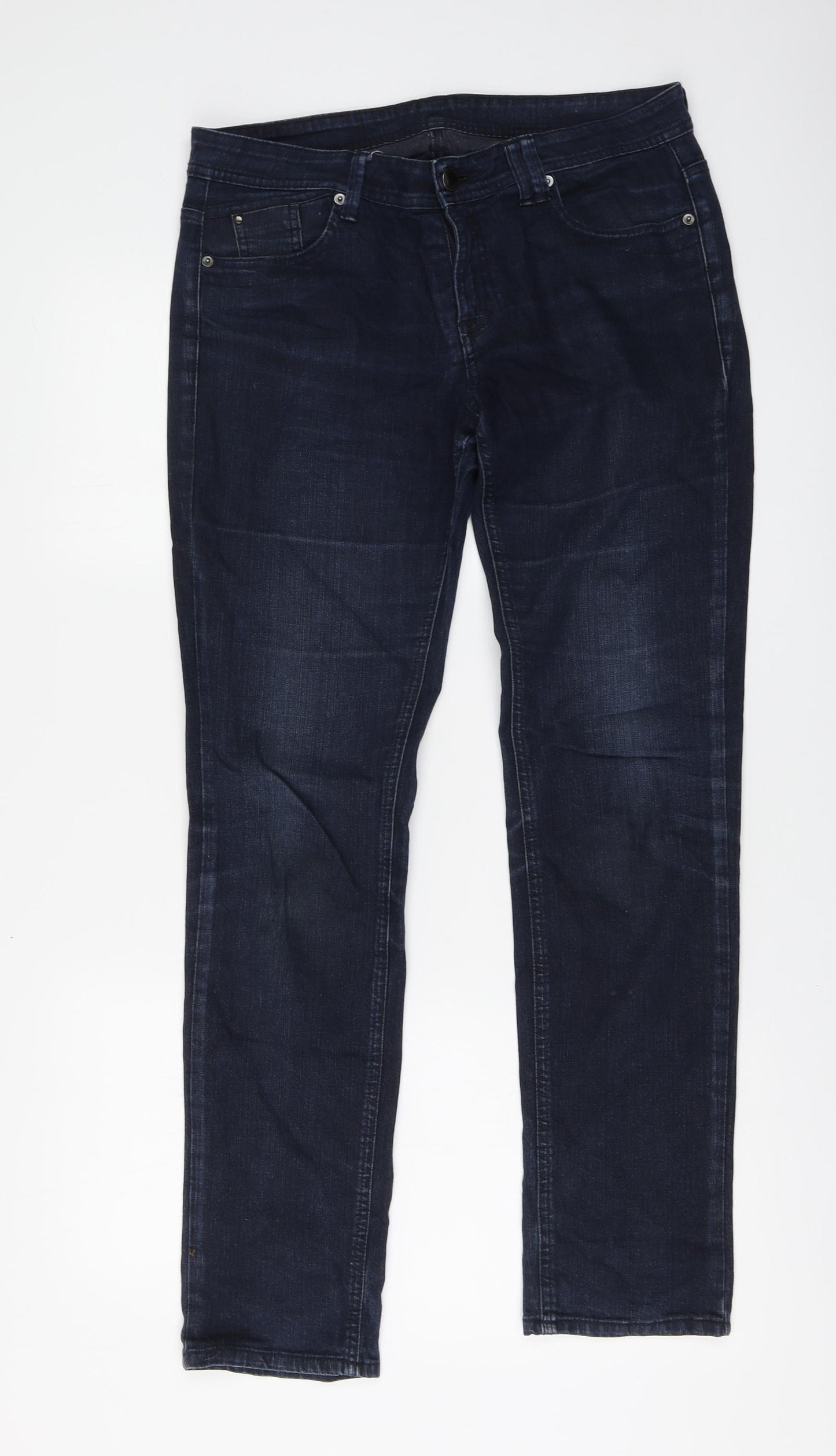Marks and Spencer Womens Blue Cotton Straight Jeans Size 12 L30 in Regular