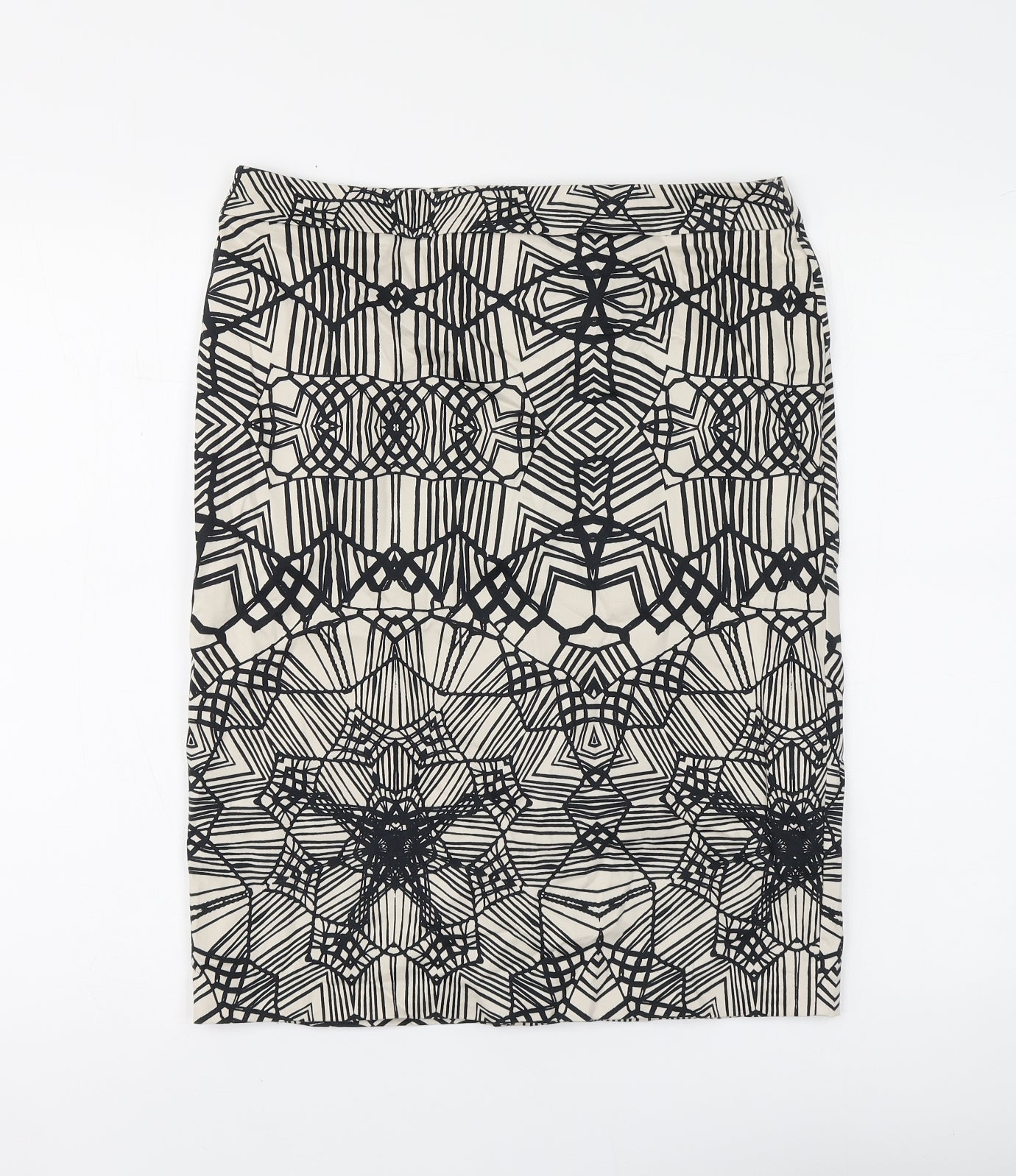Marks and Spencer Womens Beige Geometric Cotton A-Line Skirt Size 12