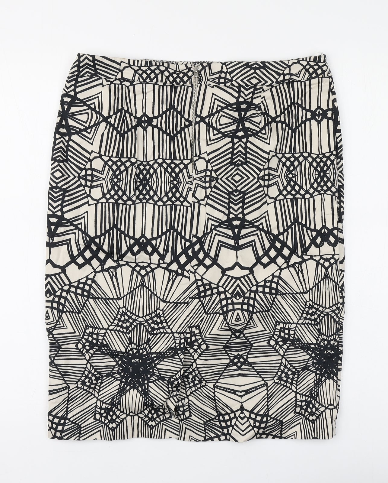 Marks and Spencer Womens Beige Geometric Cotton A-Line Skirt Size 12