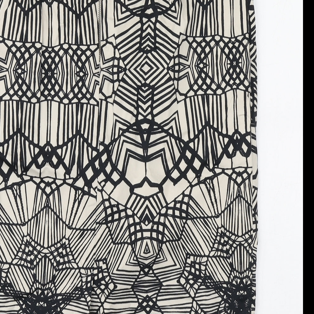 Marks and Spencer Womens Beige Geometric Cotton A-Line Skirt Size 12