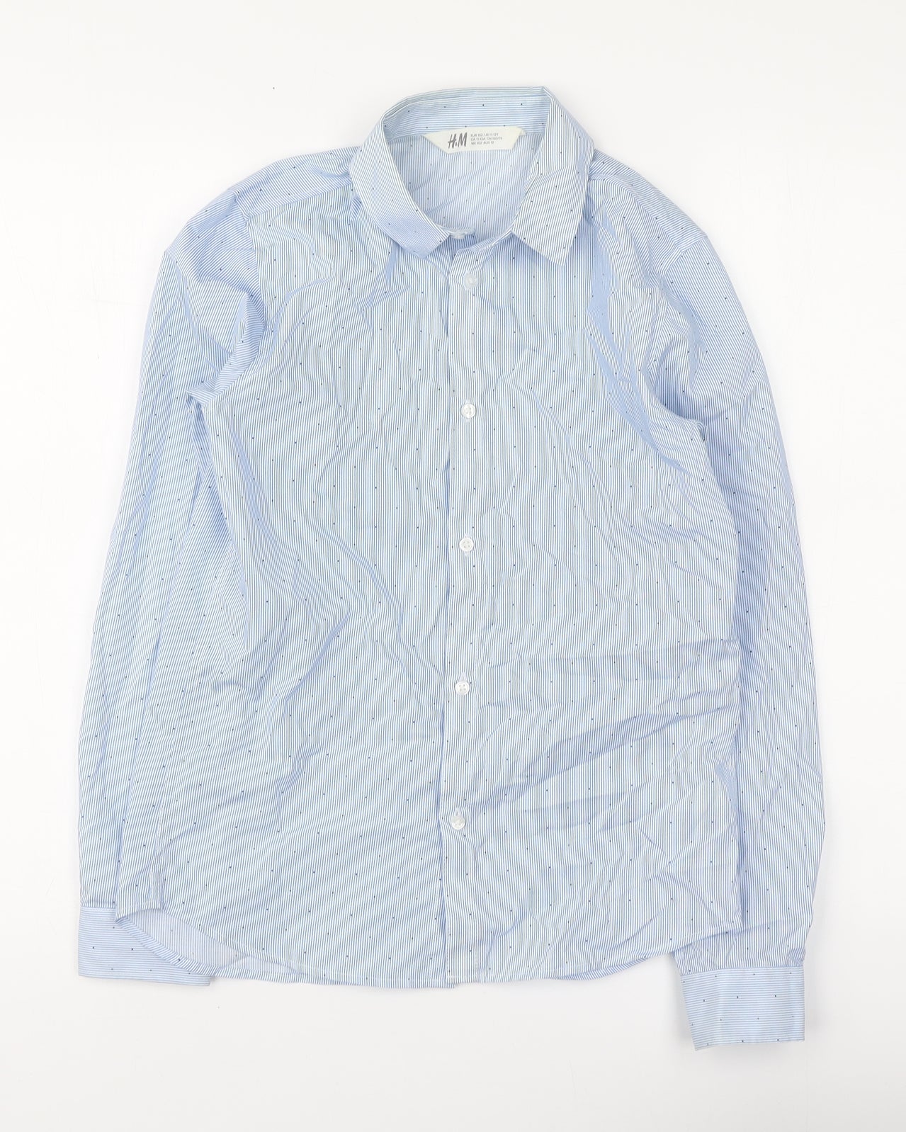 H&M Boys Blue Striped Polyester Basic Button-Up Size 11-12 Years Collared