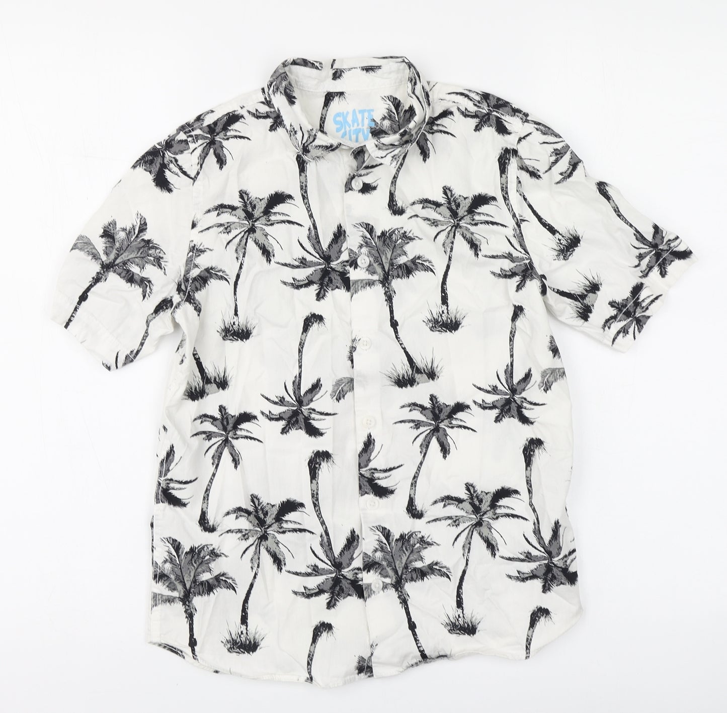 F&F Boys White Geometric Cotton Basic Button-Up Size 10-11 Years Collared