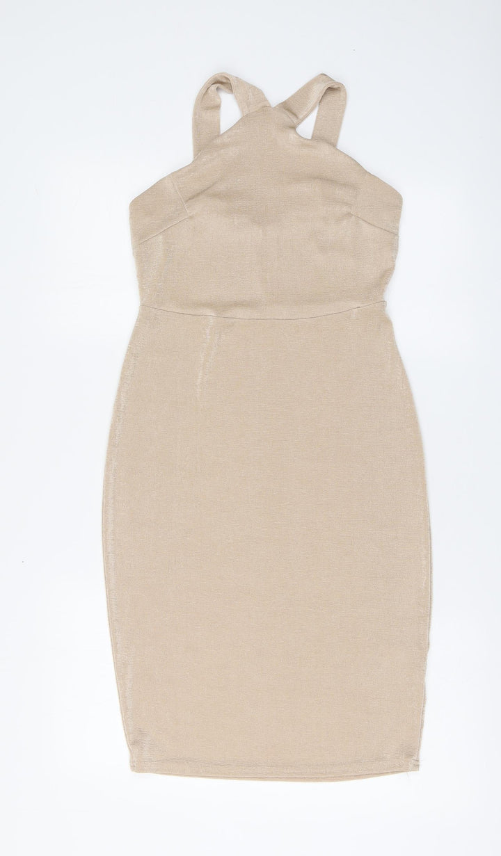 Missguided Womens Pink Polyester A-Line Size 12 Halter