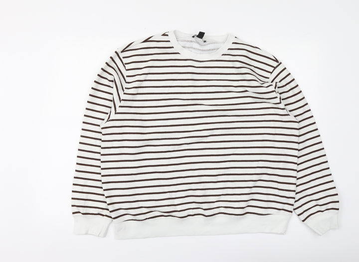 New Look Womens White Striped Cotton Pullover Hoodie Size L