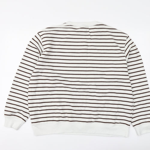 New Look Womens White Striped Cotton Pullover Hoodie Size L