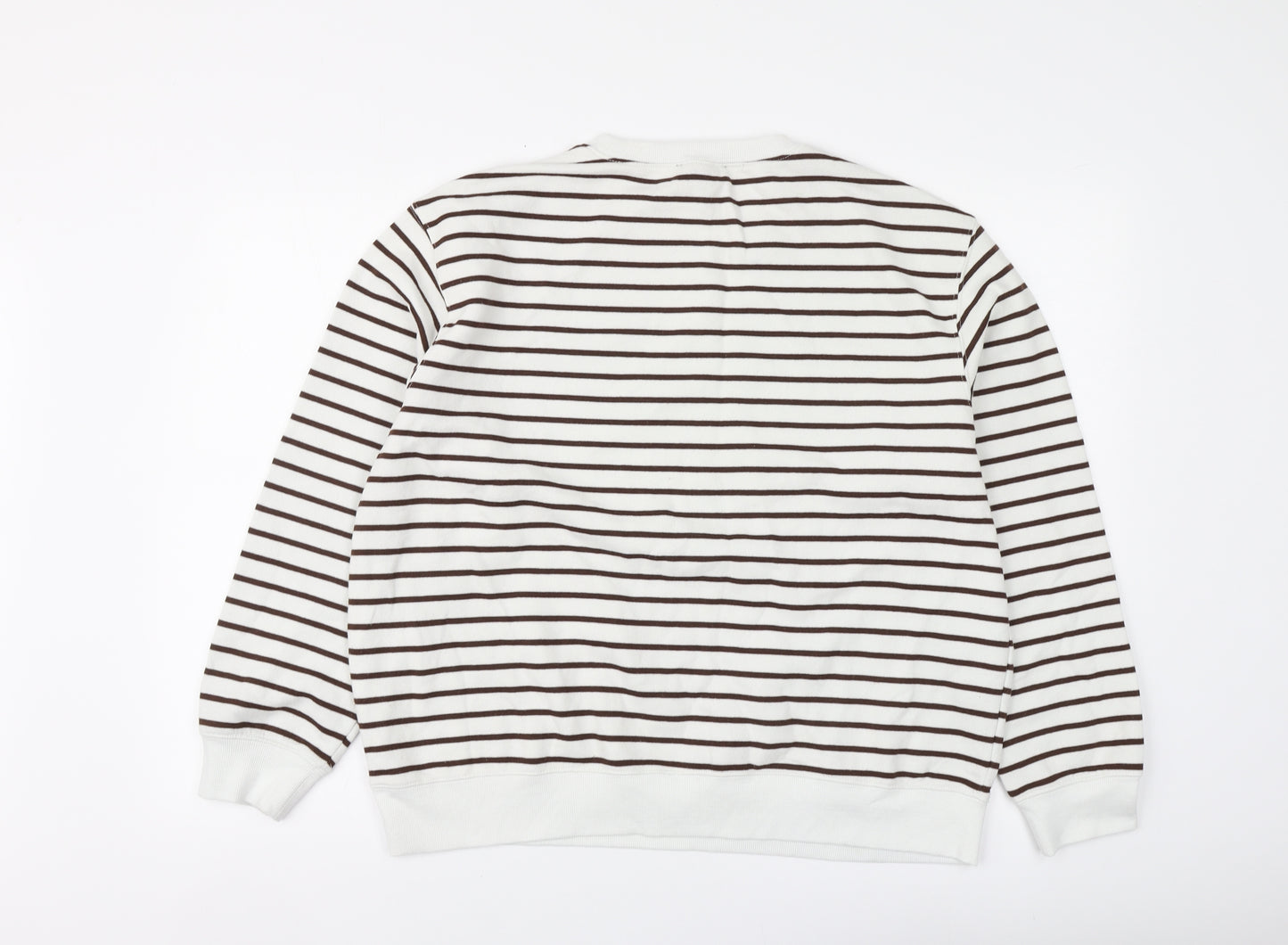 New Look Womens White Striped Cotton Pullover Hoodie Size L