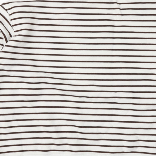 New Look Womens White Striped Cotton Pullover Hoodie Size L