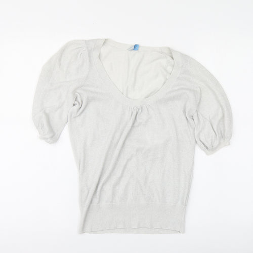 Oasis Womens Silver Round Neck Cotton Pullover Jumper Size 8