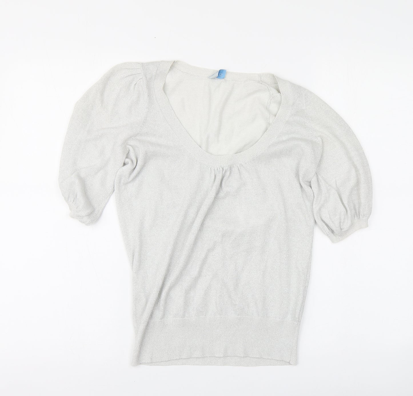 Oasis Womens Silver Round Neck Cotton Pullover Jumper Size 8