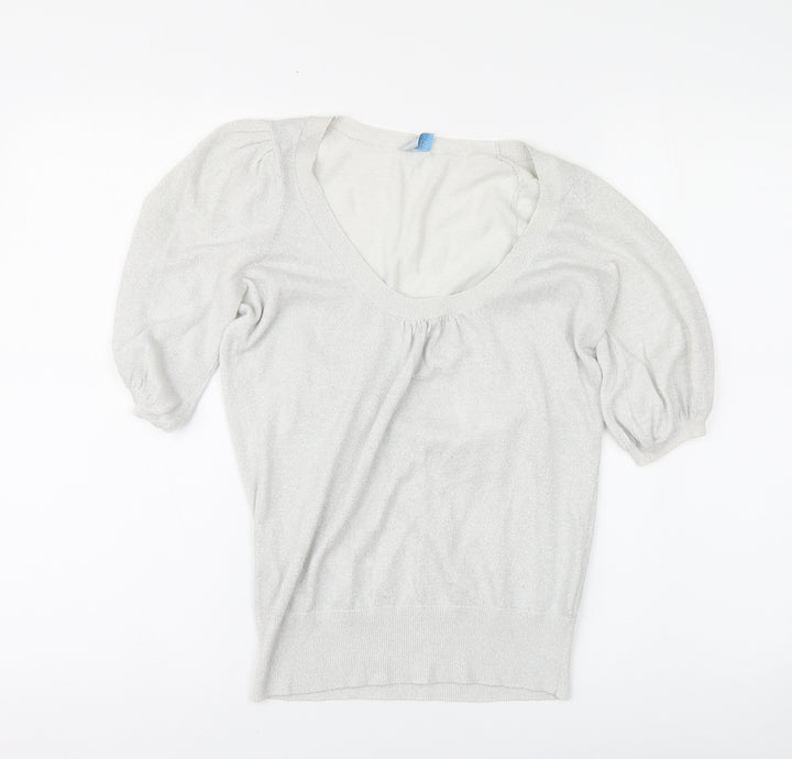 Oasis Womens Silver Round Neck Cotton Pullover Jumper Size 8