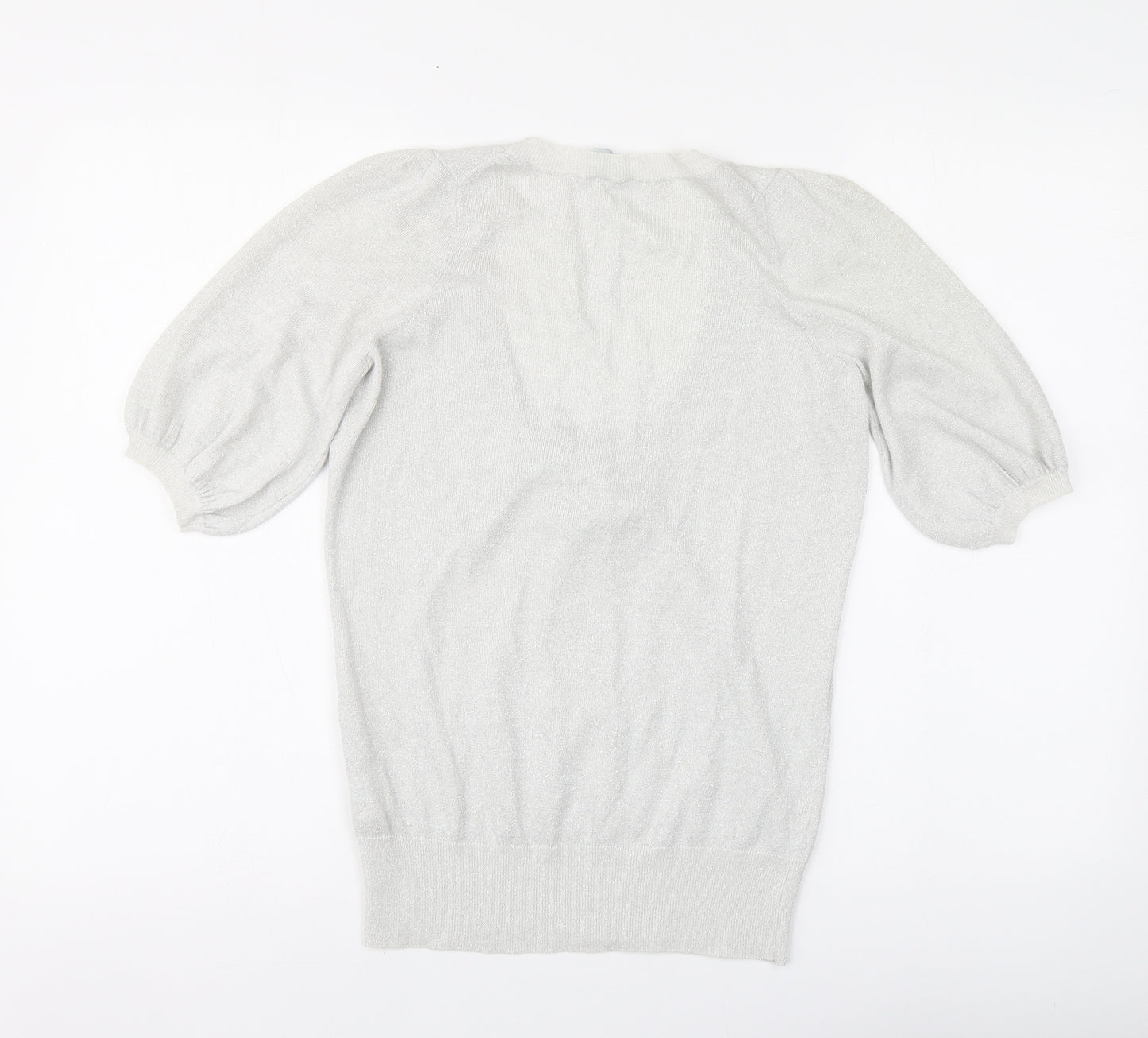 Oasis Womens Silver Round Neck Cotton Pullover Jumper Size 8