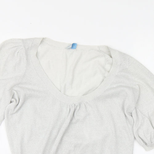 Oasis Womens Silver Round Neck Cotton Pullover Jumper Size 8