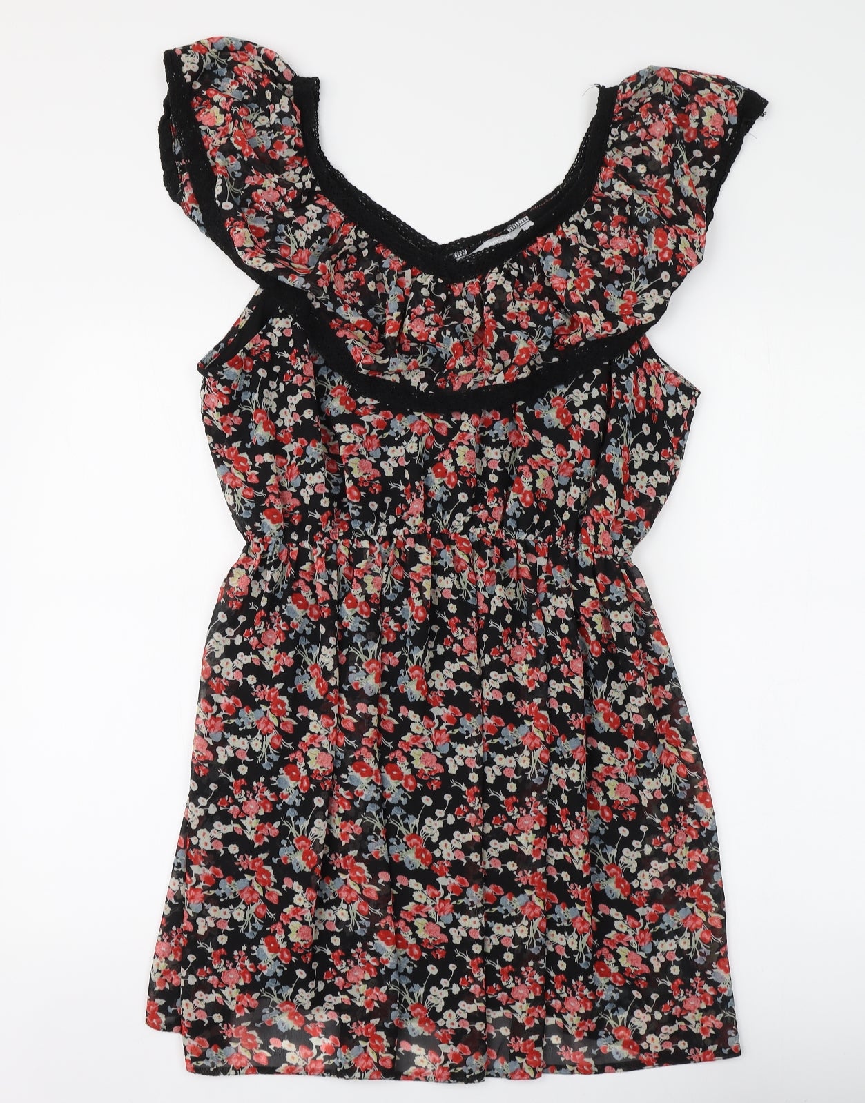 Red Herring Womens Black Floral Polyester Skater Dress Size 18 V-Neck