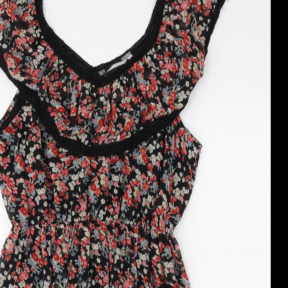 Red Herring Womens Black Floral Polyester Skater Dress Size 18 V-Neck