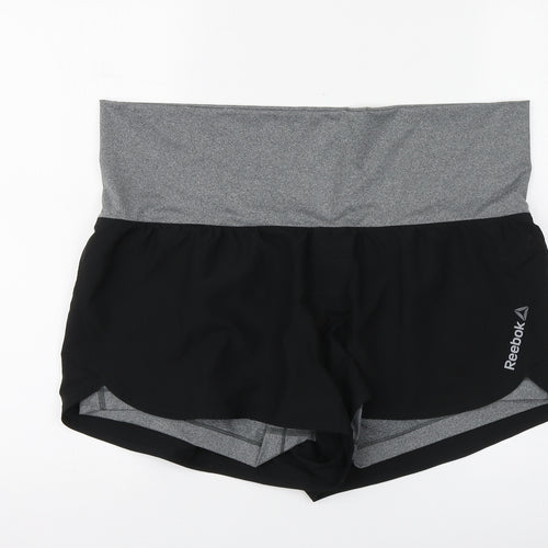Reebok Womens Black Polyester Athletic Shorts Size XL L14 in Regular