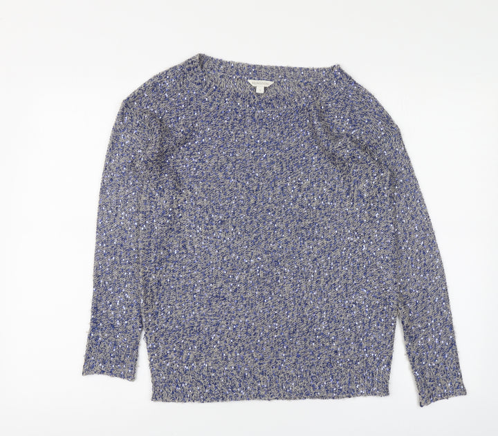 Monsoon Womens Blue Round Neck Polyester Pullover Jumper Size S