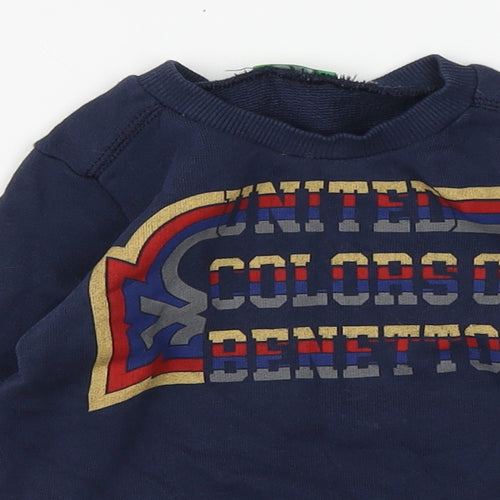 United Colors of Benetton Boys Blue Cotton Basic T-Shirt Size 12-18 Months Round Neck