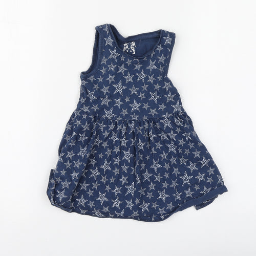 F&F Girls Blue Geometric Cotton Skater Dress Size 18-24 Months Round Neck