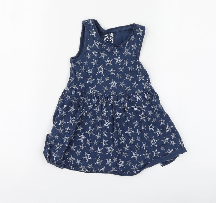F&F Girls Blue Geometric Cotton Skater Dress Size 18-24 Months Round Neck